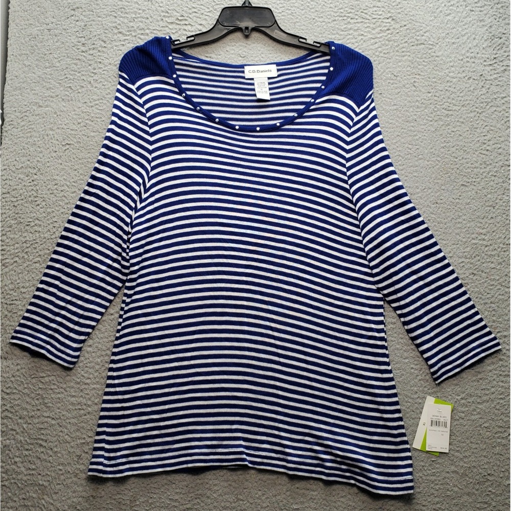C.D. Daniels Sweater Womens 1X Multi Striped Knit‎ Long Sleeve Scoop Neck Beaded